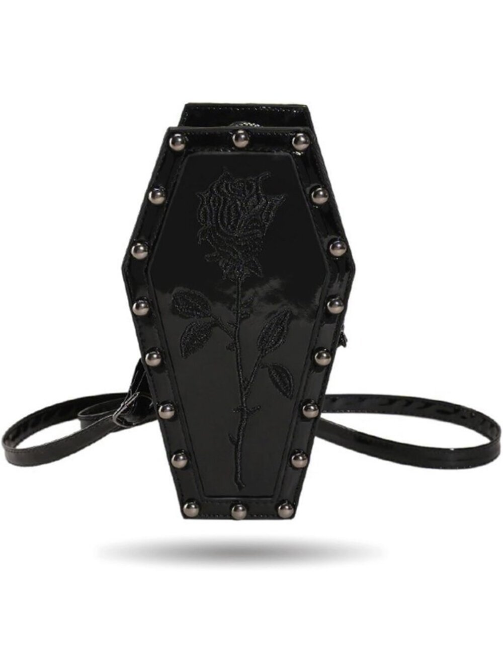 🎃Goth Black Rose Purse Coffin Halloween Clutch Shoulder Small Crossbody Bag